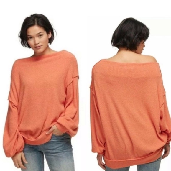 Free People Main Squeeze Hacci Knit Salmon Orange Sweater Size XS - Picture 1 of 6